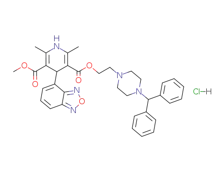 Molecular Structure of 90096-10-9 (3,5-Pyridinedicarboxylic acid,
4-(2,1,3-benzoxadiazol-4-yl)-1,4-dihydro-2,6-dimethyl-,
2-[4-(diphenylmethyl)-1-piperazinyl]ethyl methyl ester, dihydrochloride)