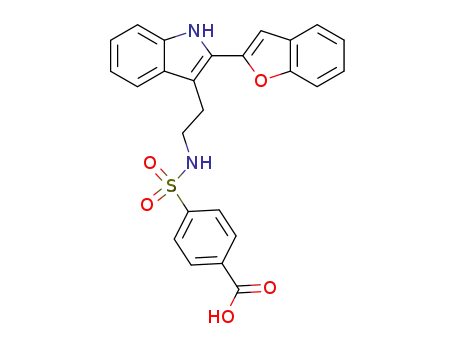Molecular Structure of 880148-07-2 (Benzoic acid,
4-[[[2-[2-(2-benzofuranyl)-1H-indol-3-yl]ethyl]amino]sulfonyl]-)