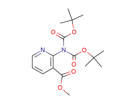 Molecular Structure of 877593-10-7 (3-Pyridinecarboxylic acid, 2-[bis[(1,1-dimethylethoxy)carbonyl]amino]-,
methyl ester)