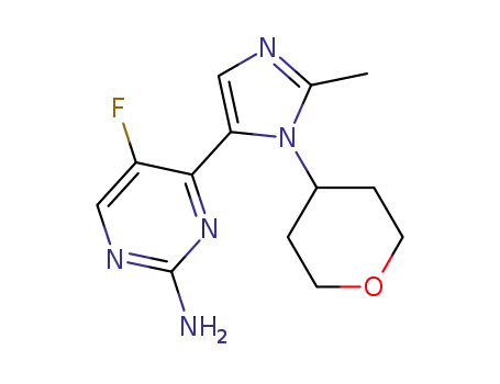 Molecular Structure of 933784-97-5 (5-fluoro-4-(2-Methyl-1-(tetrahydro-2H-pyran-4-yl)-1H-iMidazol-5-yl)pyriMidin-2-aMine)