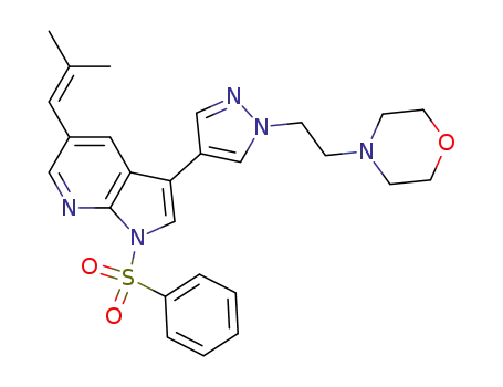 Molecular Structure of 923584-06-9 (1H-Pyrrolo[2,3-b]pyridine,
5-(2-methyl-1-propen-1-yl)-3-[1-[2-(4-morpholinyl)ethyl]-1H-pyrazol-4-yl]-
1-(phenylsulfonyl)-)