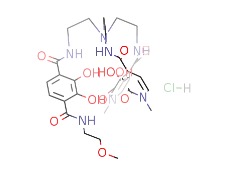 Molecular Structure of 876033-97-5 (1,4-Benzenedicarboxamide,
N-[2-[bis[2-[[(1,2-dihydro-3-hydroxy-1-methyl-2-oxo-4-pyridinyl)carbonyl]
amino]ethyl]amino]ethyl]-2,3-dihydroxy-N'-(2-methoxyethyl)-,
monohydrochloride)