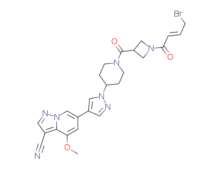 (E)-6-(1-(1-(1-(4-bromobut-2-enoyl)azetidine-3-carbonyl)piperidin-4-yl)-1H-pyrazol-4-yl)-4-methoxypyrazolo[1,5-a]pyridine-3-carbonitrile
