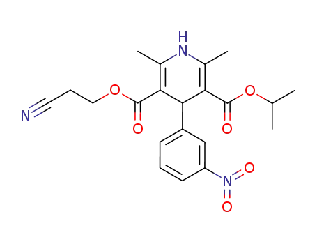 Molecular Structure of 74936-70-2 (3,5-Pyridinedicarboxylic acid,
1,4-dihydro-2,6-dimethyl-4-(3-nitrophenyl)-, 2-cyanoethyl 1-methylethyl
ester)