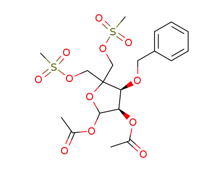 Molecular Structure of 293751-03-8 (4-C-[[(Methylsulfonyl)oxy]Methyl]-3-O-(phenylMethyl)-1,2-diacetate 5-Methanesulfonate D-erythro- Pentofuranose)