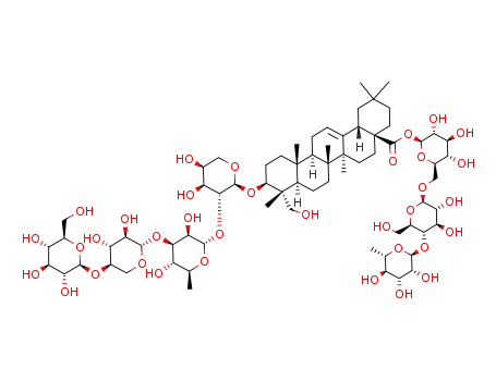 3-O-β-D-glucopyranosyl (1-4)-β-D-xylopyranosyl (1-3)-α-L-rhamnopyranosyl (1-2)-α-L-arabinopyranosyl-23-hydroxyolean-12-en-28-O-α-L-rhamnopyranosyl (1-4)-β-D-glucopyranosyl (1-6)-β-D-glucopyranosyl ester