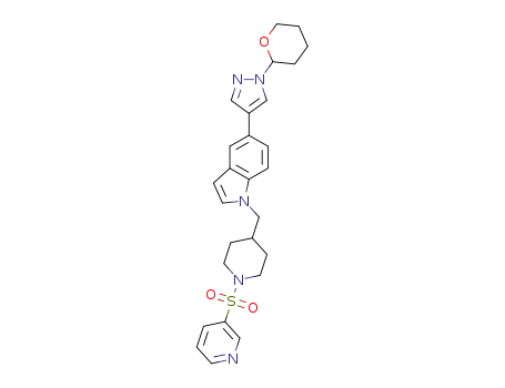 1-((1-(pyridin-3-ylsulfonyl)piperidin-4-yl)methyl)-5-(1-(tetrahydro-2H-pyran-2-yl)-1H-pyrazol-4-yl)-1H-indole