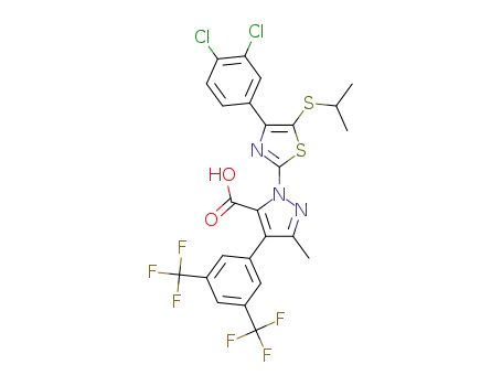 4-(3,5-bis(trifluoromethyl)phenyl)-1-(4-(3,4-dichlorophenyl)-5-(isopropylthio)thiazol-2-yl)-3-methyl-1H-pyrazole-5-carboxylic acid