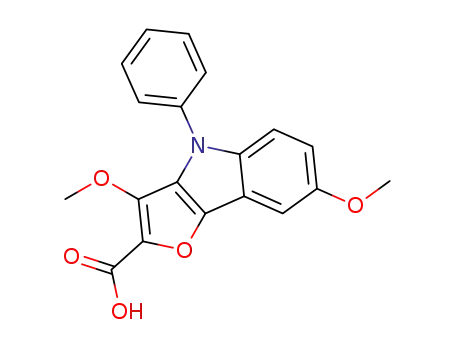 Molecular Structure of 89224-55-5 (4H-Furo[3,2-b]indole-2-carboxylic acid, 3,7-dimethoxy-4-phenyl-)