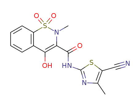 Molecular Structure of 67322-76-3 (2H-1,2-Benzothiazine-3-carboxamide,
N-(5-cyano-4-methyl-2-thiazolyl)-4-hydroxy-2-methyl-, 1,1-dioxide)