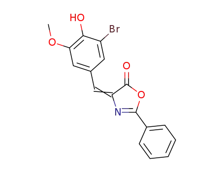 Molecular Structure of 339284-72-9 (5(4H)-Oxazolone,
4-[(3-bromo-4-hydroxy-5-methoxyphenyl)methylene]-2-phenyl-)