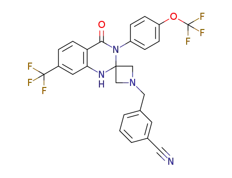 3-((4’-oxo-3’-(4-(trifluoromethoxy)phenyl)-7’-(trifluoromethyl)-3’,4’-dihydro-1‘H-spiro[azetidine-3,2’-quinazolin]-1-yl)methyl)benzonitrile