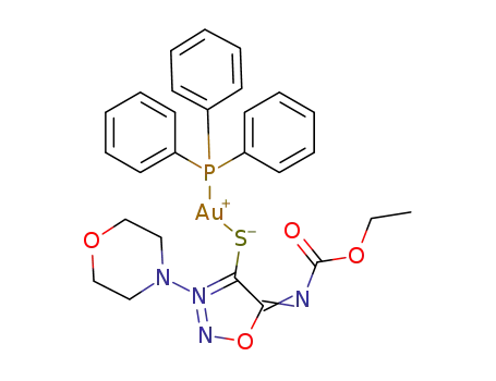((6-ethoxycarbonyl-3-morpholinyl-sydnone imine-4-yl)thio)(triphenylphosphine)gold(I)