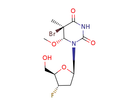 (+)-trans-(5R,6R)-5-bromo-6-methoxy-5,6-dihydro-3'-fluoro-3'-deoxythymidine