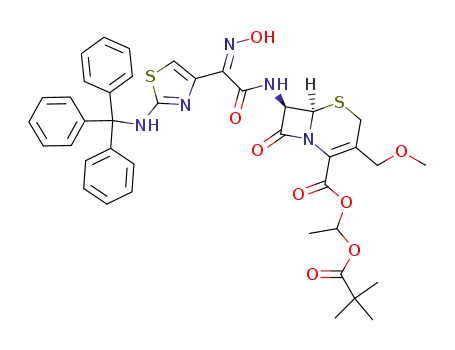 (6R,7R)-7-{2-[(Z)-Hydroxyimino]-2-[2-(trityl-amino)-thiazol-4-yl]-acetylamino}-3-methoxymethyl-8-oxo-5-thia-1-aza-bicyclo[4.2.0]oct-2-ene-2-carboxylic acid 1-(2,2-dimethyl-propionyloxy)-ethyl ester
