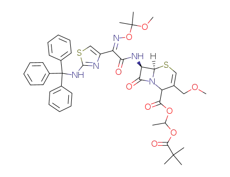 (6R,7R)-3-Methoxymethyl-7-{2-[(Z)-1-methoxy-1-methyl-ethoxyimino]-2-[2-(trityl-amino)-thiazol-4-yl]-acetylamino}-8-oxo-5-thia-1-aza-bicyclo[4.2.0]oct-3-ene-2-carboxylic acid 1-(2,2-dimethyl-propionyloxy)-ethyl ester