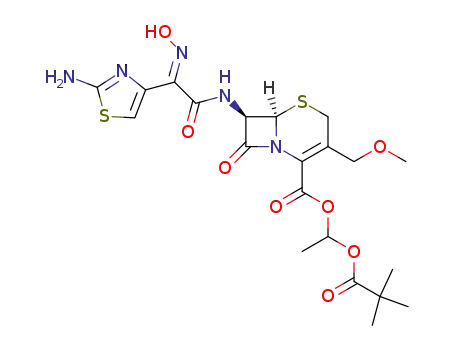 (6R,7R)-7-{2-(2-Amino-thiazol-4-yl)-2-[(E)-hydroxyimino]-acetylamino}-3-methoxymethyl-8-oxo-5-thia-1-aza-bicyclo[4.2.0]oct-2-ene-2-carboxylic acid 1-(2,2-dimethyl-propionyloxy)-ethyl ester