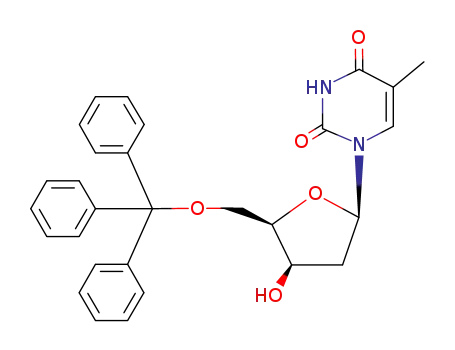 Molecular Structure of 55612-11-8 (5'-O-TRITYL-2'-DEOXY-BETA-D-LYXOFURANOSYLTHYMINE)
