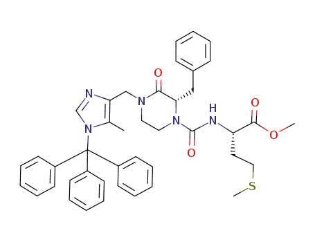Molecular Structure of 500782-84-3 (L-Methionine,
N-[[(2S)-4-[[5-methyl-1-(triphenylmethyl)-1H-imidazol-4-yl]methyl]-3-oxo-
2-(phenylmethyl)-1-piperazinyl]carbonyl]-, methyl ester)