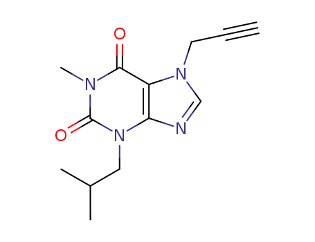 Molecular Structure of 58481-31-5 (1H-Purine-2,6-dione,
3,7-dihydro-1-methyl-3-(2-methylpropyl)-7-(2-propynyl)-)