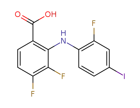 Molecular Structure of 391211-97-5 (2-(N-2''-FLURO-4''-IODOPHENYL)AMINO-3,4-DIFLUORO BENZOIC ACID)