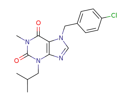 Molecular Structure of 58481-29-1 (7-(4-chlorobenzyl)-1-methyl-3-(2-methylpropyl)-3,7-dihydro-1H-purine-2,6-dione)