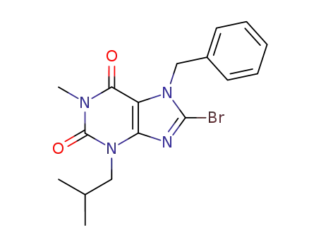 Molecular Structure of 63908-34-9 (1H-Purine-2,6-dione,
8-bromo-3,7-dihydro-1-methyl-3-(2-methylpropyl)-7-(phenylmethyl)-)