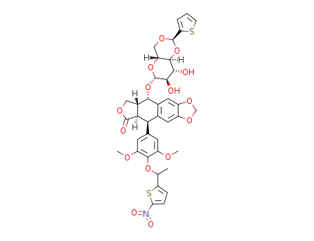 9-[(4,6-O-(thien-2-ylmethylidene-Β-D-glucopyranosyl)oxy)-5,8,8a,9-tetrahydro-5-(4-(1-(5-nitrothien-2-yl)ethoxy)-3,5-dimethoxyphenyl)]furo[3',4':6,7]naphtha[2,3-d]-1,3-dioxol-6(5aH)-one