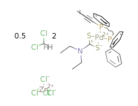 (N,N-diethyldithiocarbamato)[bis(diphenylphosphino)butane]palladium(II) tetrachlorozincate(II)*0.5CH2Cl2