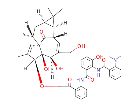 Molecular Structure of 49620-09-9 (Benzoic acid, 2-((2-((2-(dimethylamino)benzoyl)amino)-3-hydroxybenzoyl )amino)-, 1a,2,5,5a,6,9,10,10a-octahydro-5,5a-dihydroxy-4-(hydroxymeth yl)-1,1,7,9-tetramethyl-11-oxo-1H-2,8a-methanocyclopenta(a)cyclopropa( e)cyclodecen-6-yl ester, (1)