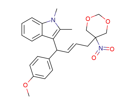 (E)-3-(1-(4-methoxyphenyl)-4-(5-nitro-1,3-dioxan-5-yl)but-2-en-1-yl)-1,2-dimethyl-1H-indole