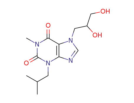 Molecular Structure of 132560-20-4 (7-(2,3-dihydroxypropyl)-1-methyl-3-(2-methylpropyl)-3,7-dihydro-1H-purine-2,6-dione)