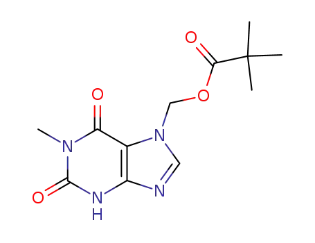 Molecular Structure of 69150-36-3 (Propanoic acid, 2,2-dimethyl-,
(1,2,3,6-tetrahydro-1-methyl-2,6-dioxo-7H-purin-7-yl)methyl ester)