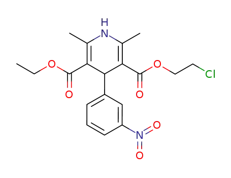 Molecular Structure of 54585-92-1 (3,5-Pyridinedicarboxylic acid,
1,4-dihydro-2,6-dimethyl-4-(3-nitrophenyl)-, 2-chloroethyl ethyl ester)