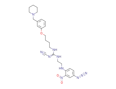 Molecular Structure of 140873-20-7 (Guanidine,
N-[2-[(4-azido-2-nitrophenyl)amino]ethyl]-N'-cyano-N''-[4-[3-(1-piperidin
ylmethyl)phenoxy]butyl]-)
