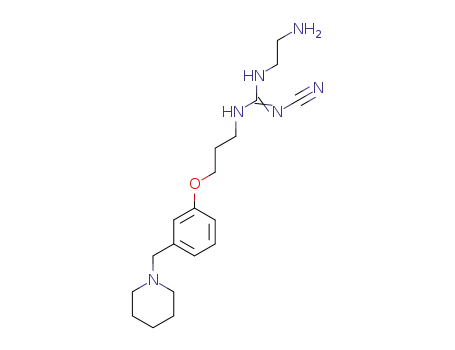 Molecular Structure of 140872-99-7 (Guanidine,
N-(2-aminoethyl)-N'-cyano-N''-[3-[3-(1-piperidinylmethyl)phenoxy]propyl
]-)