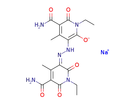Natrium-5-carbamoyl-3-<2-(5-carbamoyl-1-ethyl-1,2,3,6-tetrahydro-4-methyl-2,6-dioxopyridin-3-yliden)hydrazino>-1-ethyl-1,6-dihydro-4-methyl-6-oxopyridin-2-olat