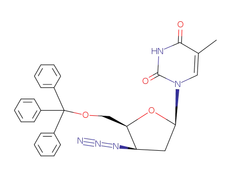Molecular Structure of 66503-47-7 (1-(3-beta-Azido-2,3-dideoxy-5-O-trityl-beta-D-threopenta-furanosyl)thyMine)