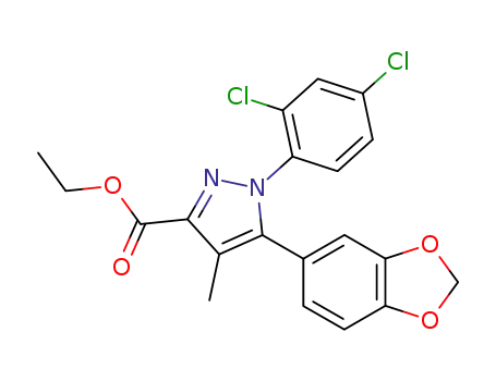 Molecular Structure of 501426-49-9 (1H-Pyrazole-3-carboxylic acid,
5-(1,3-benzodioxol-5-yl)-1-(2,4-dichlorophenyl)-4-methyl-, ethyl ester)