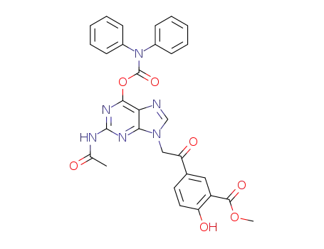 2-N-acetyl-9-N’-(3’-carbmethoxy-4’-hydroxyphenyl)ketomethyl-6-O-diphenylcarbamoylguanine