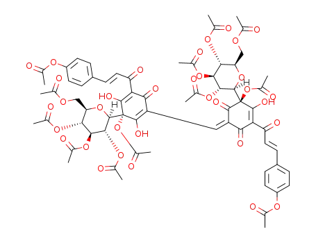 (3S,3'S)-1-[5-(p-acetoxycinnamoyl)-3-C-(β-D-2'',3'',4'',6''-tetra-O-acetylglucopyranosyl)-3,4-dihydroxy-2,6-dioxo]cyclohex-4-enylidene-1'-[5'-(p-acetoxycinnamoyl)-3'-C-(β-D-2''',3''',4''',6'''-tetra-O-acetylglucosyl)-2',3',4'-trihydroxy-6'-oxo]cyclohexa-1',4'-dienylmethane