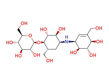 D-Chiro-Inositol,1,5,6-trideoxy-4-O-b-D-glucopyranosyl-5-(hydroxymethyl)-1-[[(1S,4R,5S,6S)-4,5,6-trihydroxy-3-(hydroxymethyl)-2-cyclohexen-1-yl]amino]-