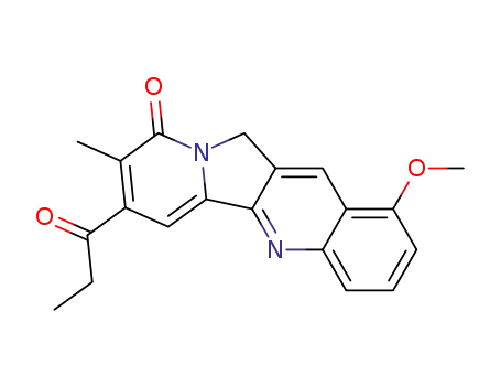Molecular Structure of 142727-51-3 (Indolizino[1,2-b]quinolin-9(11H)-one,1-methoxy-8-methyl-7-(1-oxopropyl)-)
