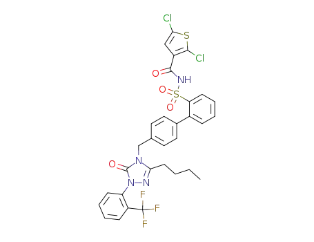4'-[3-Butyl-5-oxo-1-(2-trifluoromethyl-phenyl)-1,5-dihydro-[1,2,4]triazol-4-ylmethyl]-biphenyl-2-sulfonic acid (2,5-dichloro-thiophene-3-carbonyl)-amide