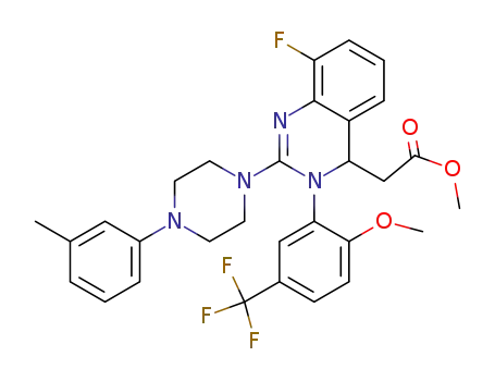 {8-fluoro-2-[4-(3-methylphenyl)-1-piperazinyl]-3-[2-methoxy-5-(trifluoromethyl)-phenyl]-3,4-dihydro-4-quinazolinyl}-acetic acid methyl ester