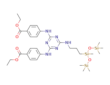 2,4-bis(ethyl 4’-diylaminobenzoate)-6-{[1,3,3,3-tetramethyl-1-[(trimethylsilyl)oxy]disiloxanyl]propyl-3-ylamino}-s-triazine