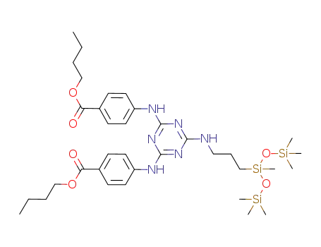 2,4-bis(n-butyl 4’-diylaminobenzoate)-6-{[1,3,3,3-tetramethyl-1-[(trimethylsilyl)oxy]disiloxanyl]propyl-3-ylamino}-s-triazine