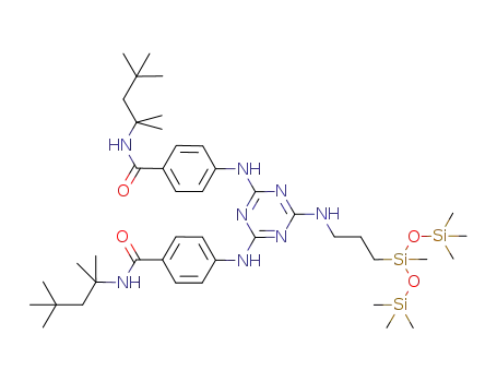 2,4-bis[(1,1,3,3-tetramethylbutyl)-4’-diylaminobenzamide]-6-{[1,3,3,3-tetramethyl-1-[(trimethylsilyl)oxy]disiloxanyl]propyl-3-ylamino}-s-triazine