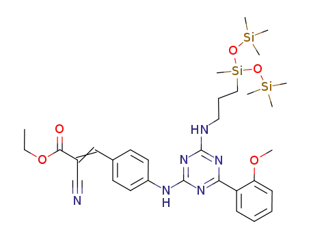 2-(ethyl 4'-ylamino-α-cyanocinnamate)-4-(4-methoxyphenyl)-6-{[1,3,3,3-tetramethyl-1-[(trimethylsilyl)oxy]disiloxanyl]propyl-3-ylamino}-s-triazine