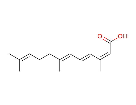 Molecular Structure of 70143-08-7 (2,4,6,10-Dodecatetraenoic acid, 3,7,11-trimethyl-, (2Z,4E,6E)-)